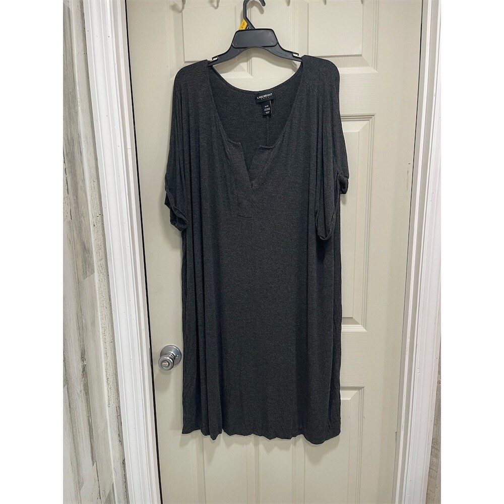 Lane Bryant Dress Womens Plus 26/28 Charcoal Gray Shift T-Shirt V-Neck sku663